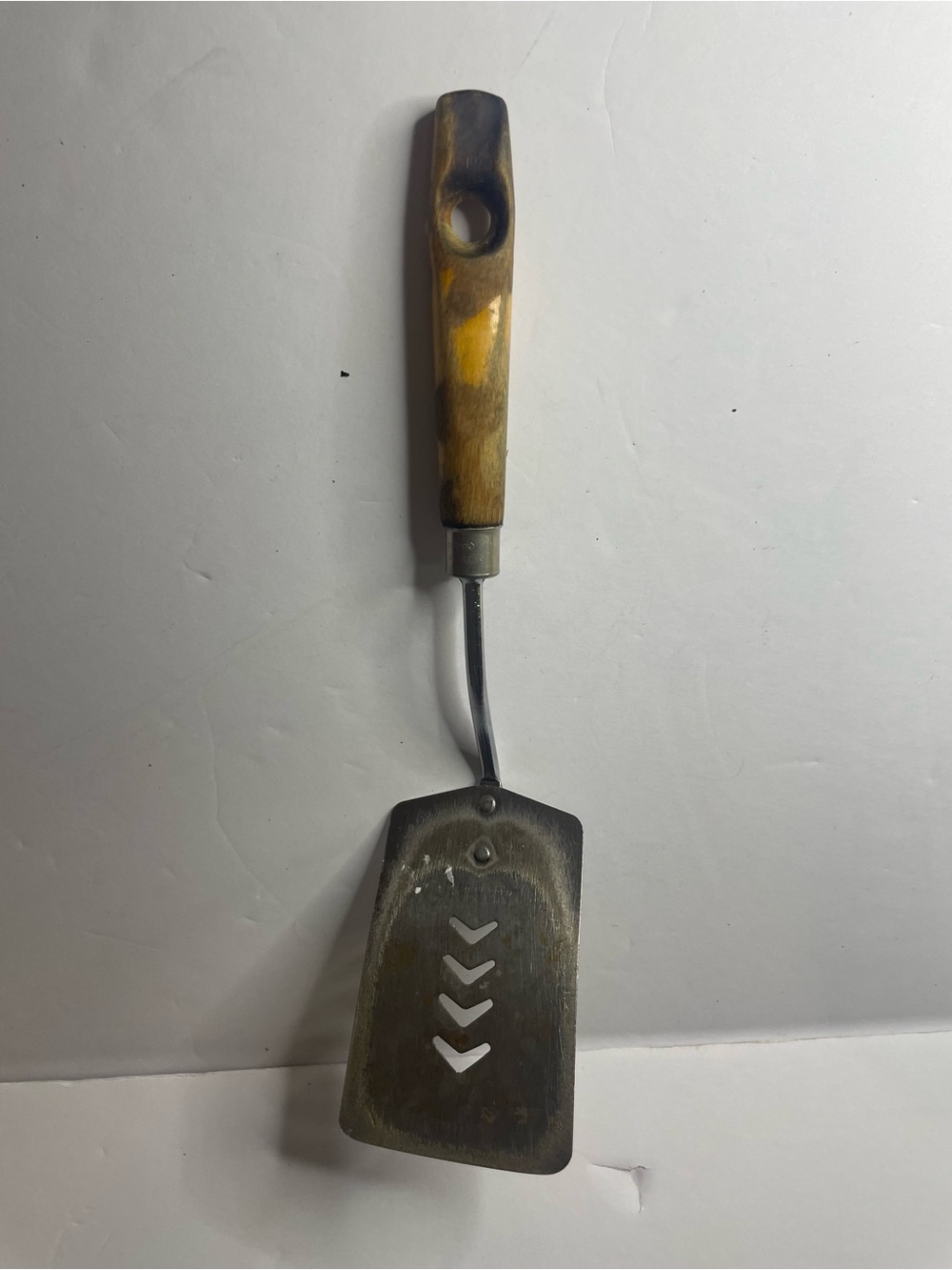 Vintage Androck short handle slotted Spatula chromium